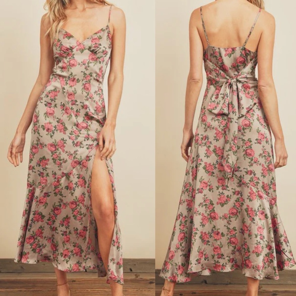 Dress Forum Los Angeles Floral Rose Floral Satin Maxi Dress S